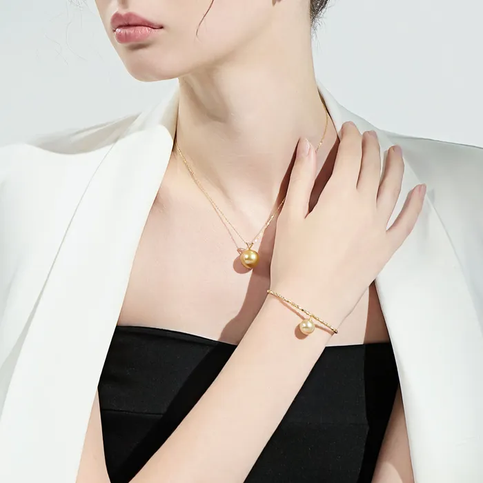 18K Solid Gold Golden South Sea Pearl Bracelet KB00034 Pearly Lustre Bracelets