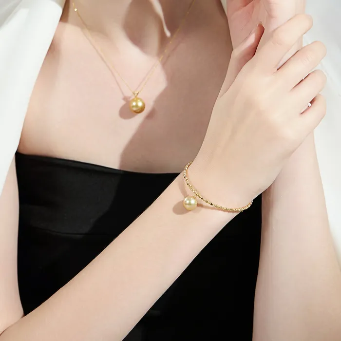 18K Solid Gold Golden South Sea Pearl Bracelet KB00034 Pearly Lustre Bracelets
