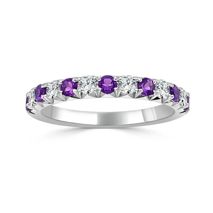 14K White Gold Amethyst and Diamond Band Meierotto Jewelers Rings
