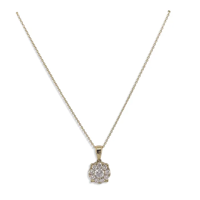 14K Yellow Gold Diamond Cluster Necklace 1518 inch Meierotto Jewelers Necklaces