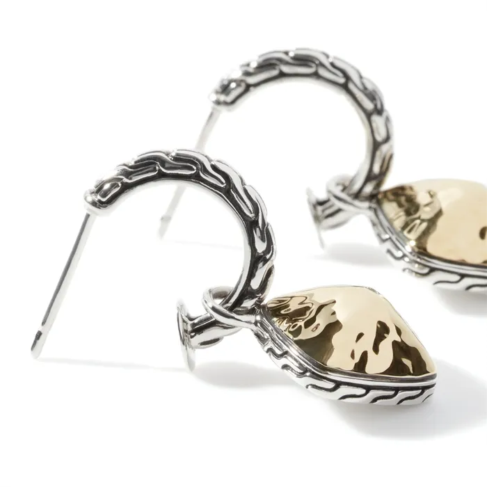 John Hardy Classic Chain Silver and 18K Gold Hammered Drop Earrings John Hardy Earrings John Hardy Classic Chain Silver and 18K Gold Hammered Drop Earrings John Hardy Earrings