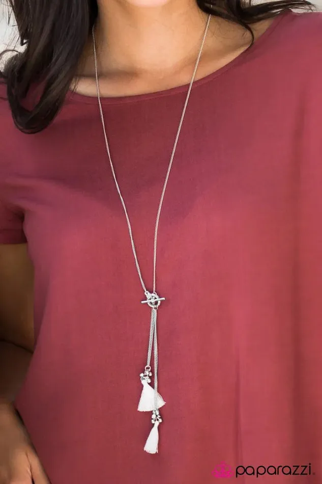 Necklaces Paparazzi Necklace The Tassel Train White Paparazzi Jewelry