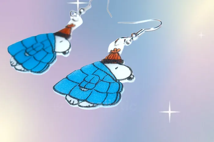 Snoopy in a Puffer Jacket Cute Character Handmade Earrings Sam Makes Things Earrings