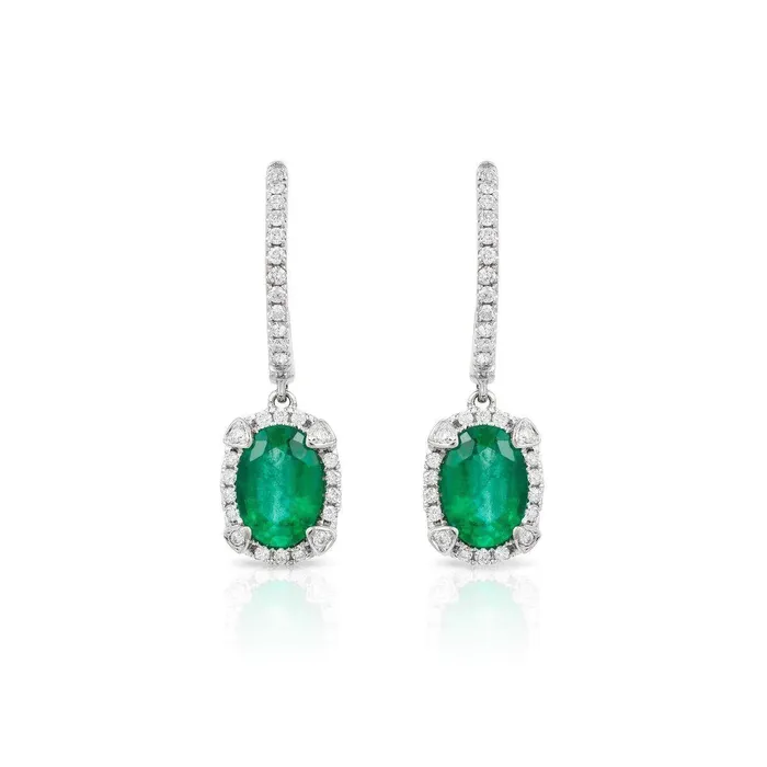 Earrings 650 Ct Oval Cut Green Emerald Natural Earth Mined Diamond Dangle Earrings White Gold 14K GB