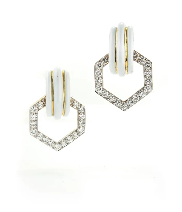 Earrings David Webb Workshop Stella Stripe Earrings White Enamel