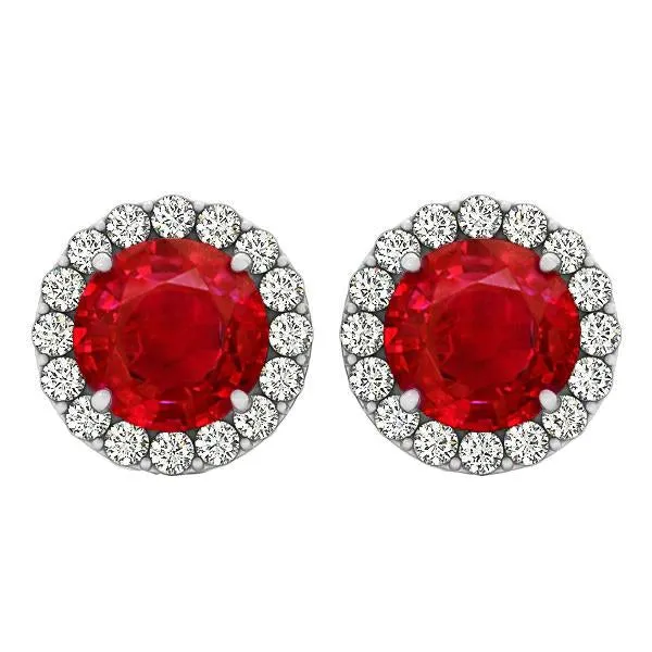 Earrings GB Round Cut Red Ruby With Natural Earth Mined Diamonds 950 Ct Studs Earrings White Gold 14K Earrings GB Round Cut Red Ruby With Natural Earth Mined Diamonds 950 Ct Studs Earrings White Gold 14K