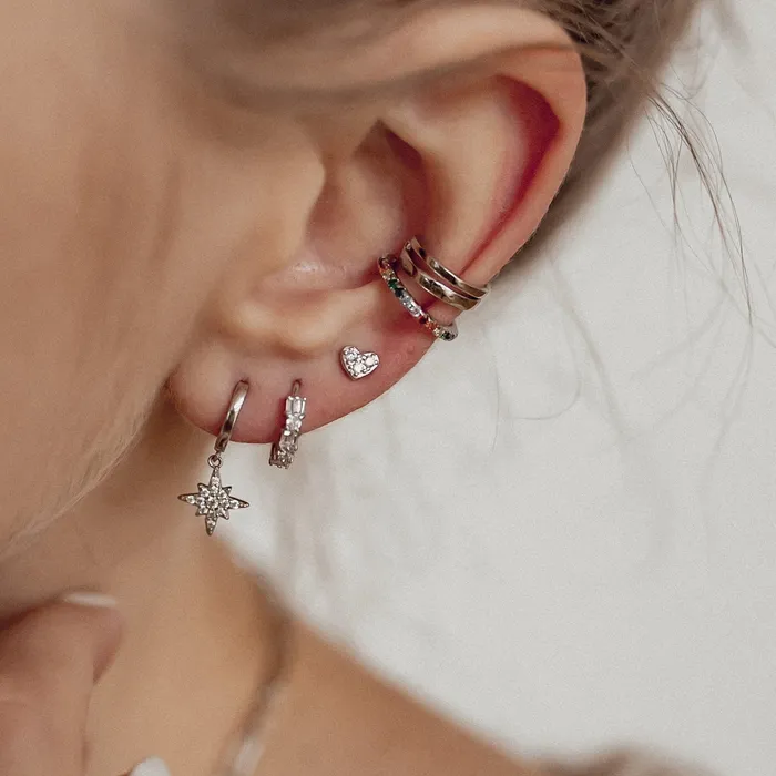 Earrings Hey Happiness Baguette Huggie Earrings Sterling Silver Earrings Hey Happiness Baguette Huggie Earrings Sterling Silver
