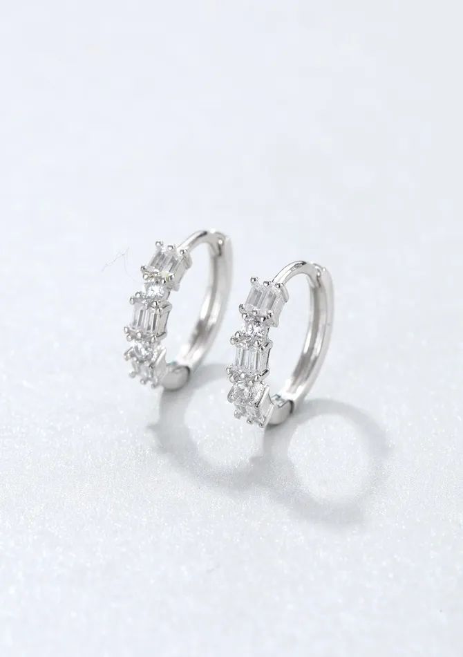 Earrings Hey Happiness Baguette Huggie Earrings Sterling Silver Earrings Hey Happiness Baguette Huggie Earrings Sterling Silver
