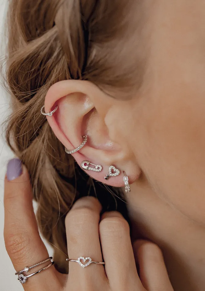 Earrings Hey Happiness Baguette Huggie Earrings Sterling Silver Earrings Hey Happiness Baguette Huggie Earrings Sterling Silver