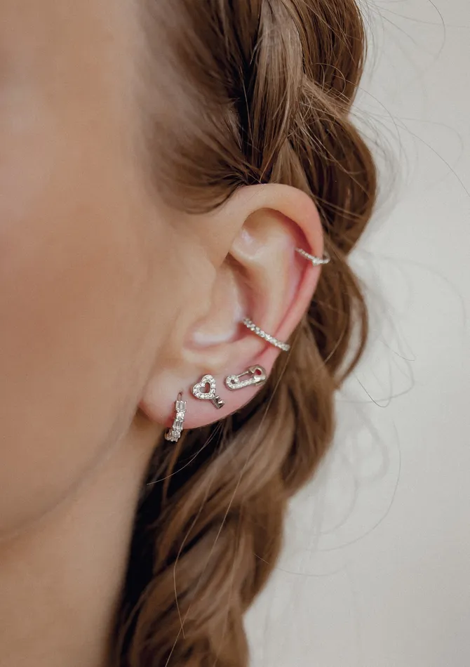 Earrings Hey Happiness Baguette Huggie Earrings Sterling Silver Earrings Hey Happiness Baguette Huggie Earrings Sterling Silver
