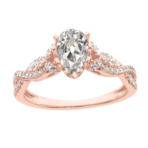 HarryChadEntcom Rings Round Pear Old Mine Cut Genuine Natural Earth Mined Diamond Ring Twisted Shank 450 Carats HarryChadEntcom Rings Round Pear Old Mine Cut Genuine Natural Earth Mined Diamond Ring Twisted Shank 450 Carats