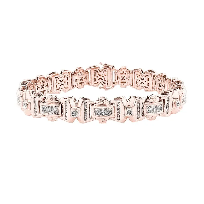 Men Bracelet 14K Rose Gold Princess With Round Natural Earth Mined Diamond 9 Carats GB Bracelets Men Bracelet 14K Rose Gold Princess With Round Natural Earth Mined Diamond 9 Carats GB Bracelets