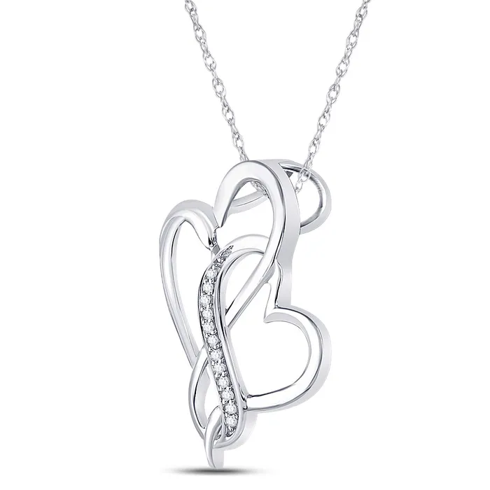 Necklaces GND GND Sterling Silver Womens Round Diamond Entwined Heart Pendant 120 Cttw Necklaces GND GND Sterling Silver Womens Round Diamond Entwined Heart Pendant 120 Cttw