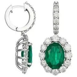 Oval Green Emerald 1050 Carats Dangle Earring White Gold 14K GB Earrings