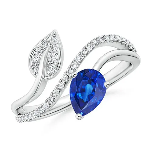 Rings HarryChadEntcom Toi et Moi Natural Earth Mined Diamond Womens Ring Pear Blue Sapphire 4 Carats Leaf Style