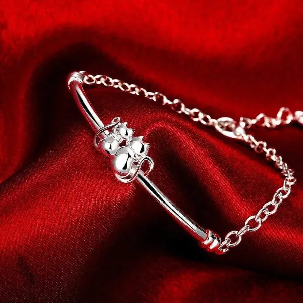 Bracelets 925 Sterling Silver Cat Couple Bracelet CatCurio Pet Store Worlds Best Cat Supplies Store