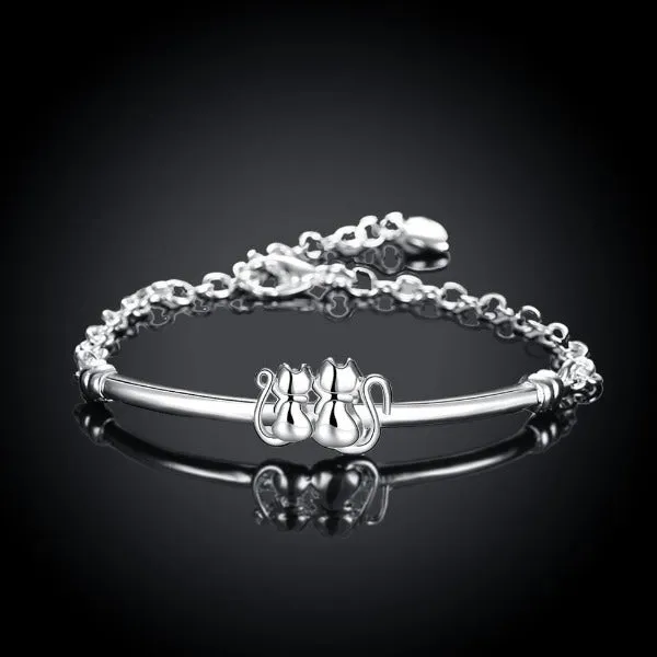 Bracelets 925 Sterling Silver Cat Couple Bracelet CatCurio Pet Store Worlds Best Cat Supplies Store