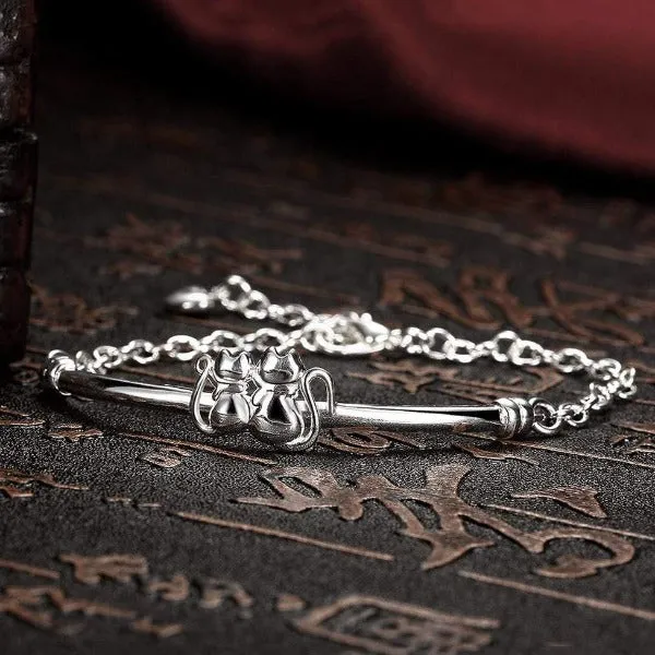 Bracelets 925 Sterling Silver Cat Couple Bracelet CatCurio Pet Store Worlds Best Cat Supplies Store