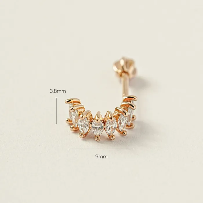Earrings MinimalBijoux 14K Gold Wing Curve Cubic Cartilage Earring 18G16G
