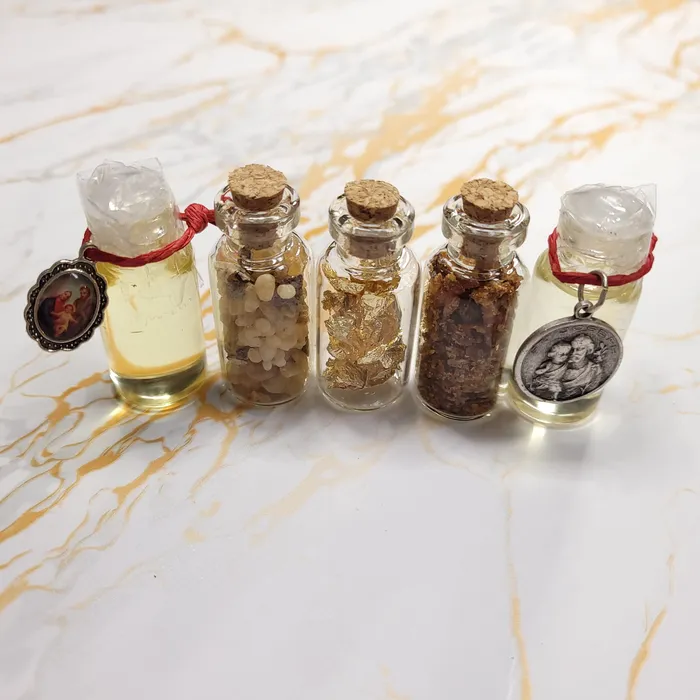 Earrings Nativity box Myrrh Incense Gold Silver Rosary Relics oils medals prayer cards Our Lady of Gifts