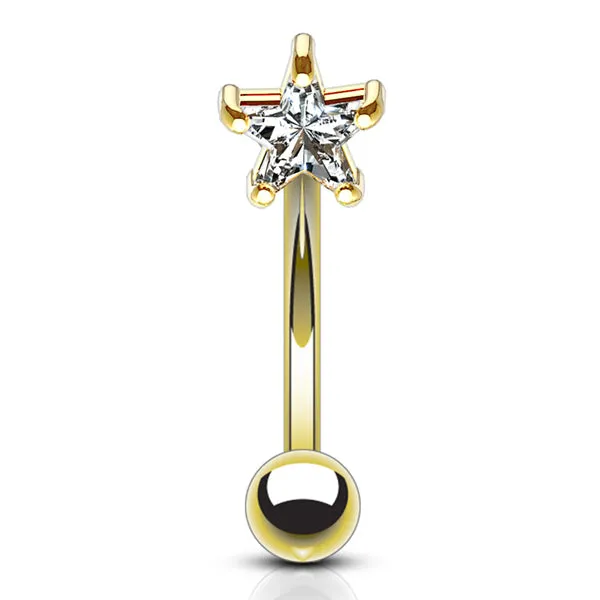 Earrings Star CZ Yellow 14k Gold Eyebrow Barbell Tulsa Body Jewelry