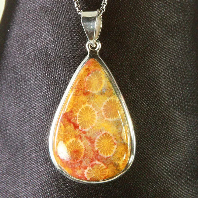 Fossil Coral pendant in sterling silver Moriartys Gem Art Necklaces
