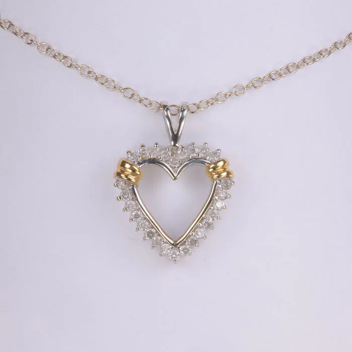 Necklaces Moriartys Gem Art 10K White and Yellow Gold Diamond Heart Pendant