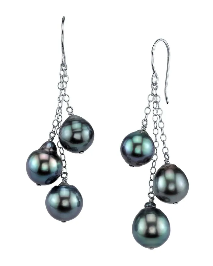 SPT Earrings Tahitian South Sea Drop Pearl Cluster Earrings