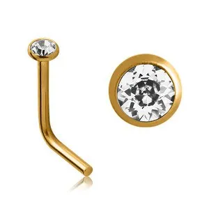 Tulsa Body Jewelry Earrings Bezel CZ Gold LBend Nose Stud