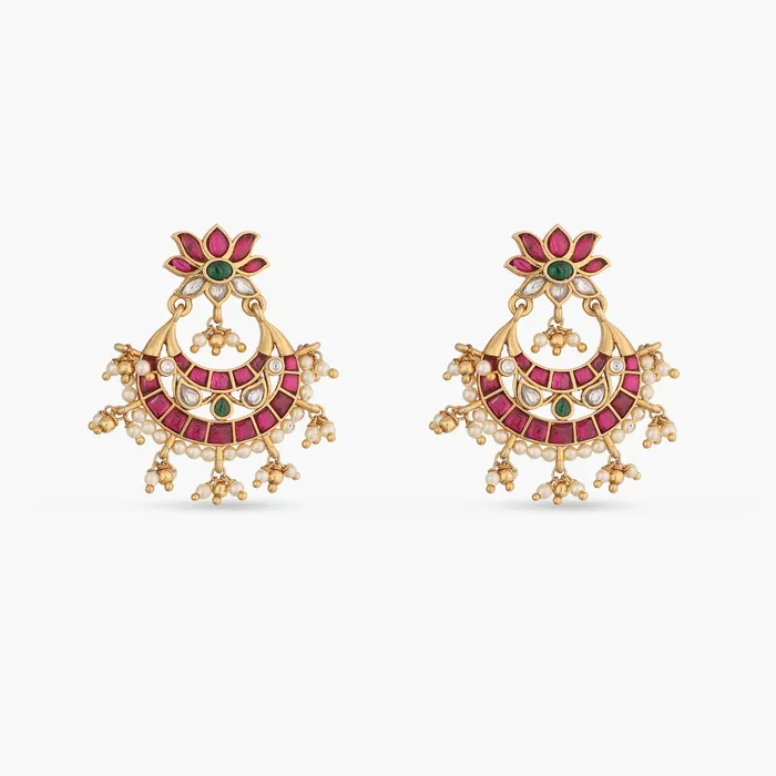 Earrings SILVER Lotus Kempu Jadau Silver Chandbali Earrings