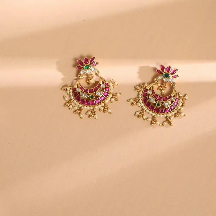 Earrings SILVER Lotus Kempu Jadau Silver Chandbali Earrings