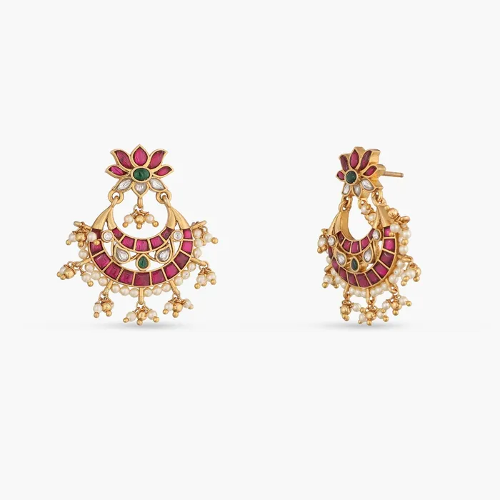 Earrings SILVER Lotus Kempu Jadau Silver Chandbali Earrings