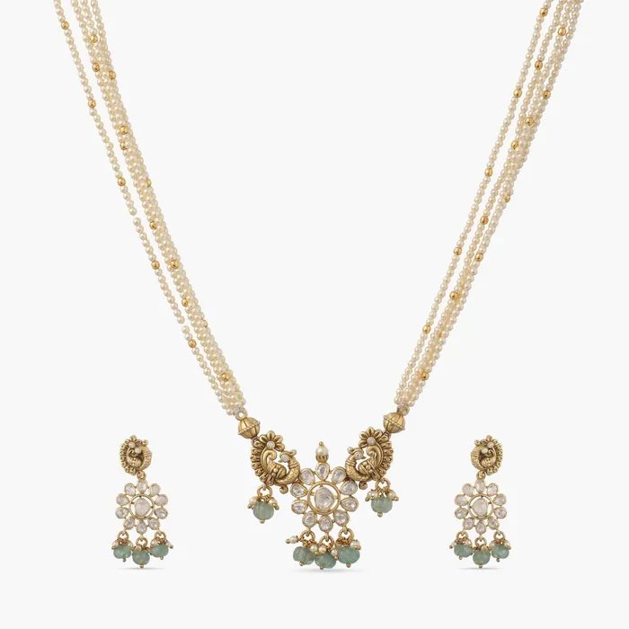 Necklaces SILVER PearlAdorned Peacock Silver Moissanite Necklace Set