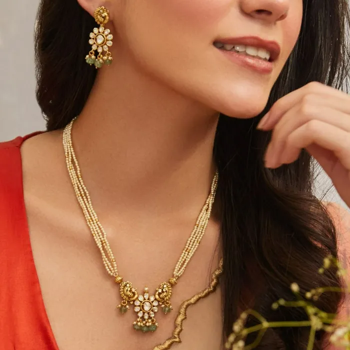 Necklaces SILVER PearlAdorned Peacock Silver Moissanite Necklace Set