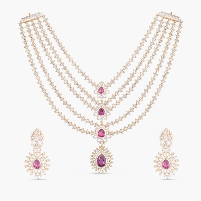 SILVER Pink Serenity MultiLayered Silver CZ Necklace Set Necklaces