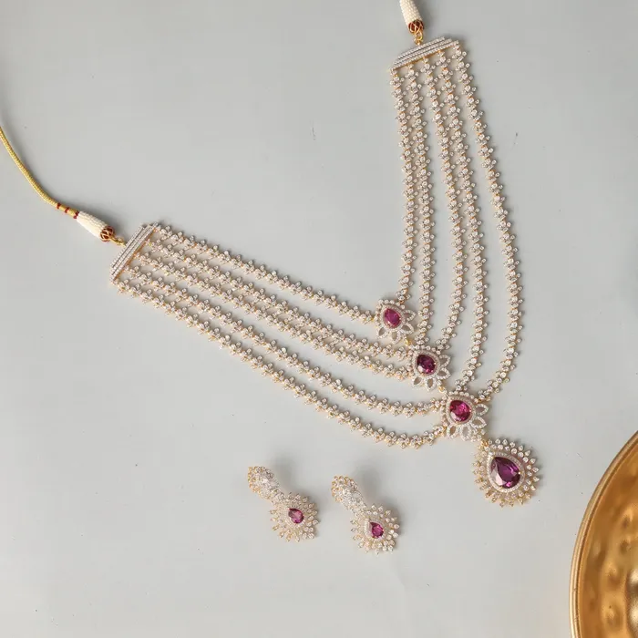 SILVER Pink Serenity MultiLayered Silver CZ Necklace Set Necklaces