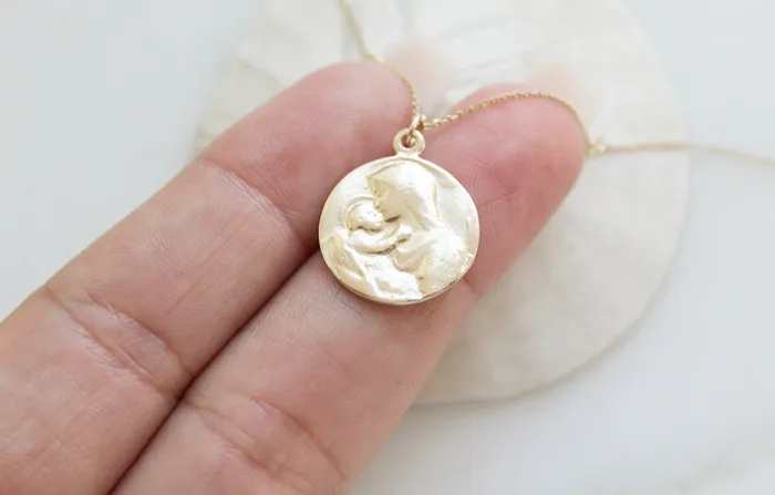 TheLittleCatholic Necklaces 14k Gold Jesus Mary Necklace