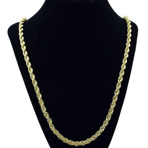 14K Gold Plated Rope Chain Necklace 5mm x 30 Inch Bling Cartel Necklaces