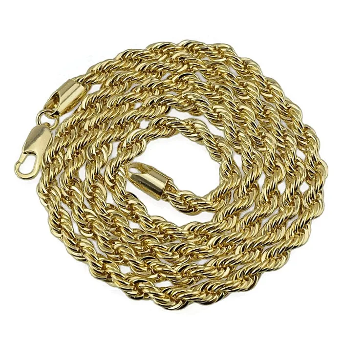 14K Gold Plated Rope Chain Necklace 5mm x 30 Inch Bling Cartel Necklaces