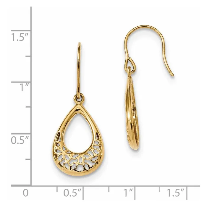 14k Polished Floral Teardrop Shepherd Hook Earrings Jewelry Earrings 14k Polished Floral Teardrop Shepherd Hook Earrings Jewelry Earrings