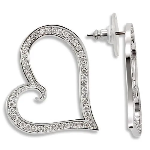 1W117 Rhodium Brass Earrings with AAA Grade CZ in Clear Alamode Earrings