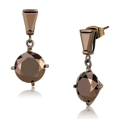 3W1133 IP Coffee light Brass Earrings with AAA Grade CZ in Light Coffee Alamode Earrings