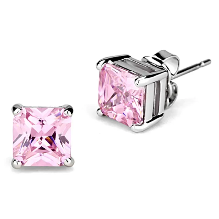 3W531 Rhodium Brass Earrings with AAA Grade CZ in Rose Alamode Earrings