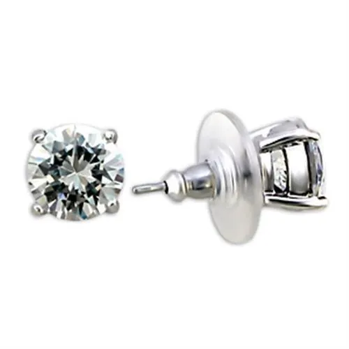 8X166 Rhodium Brass Earrings with AAA Grade CZ in Clear Alamode Earrings