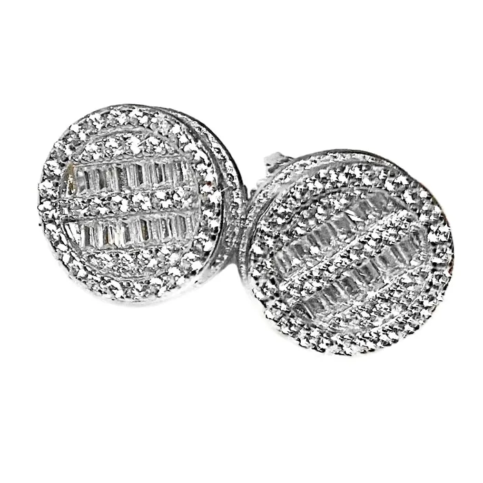 925 Sterling Silver Iced Round Baguette Flooded Out Earrings 10MM Bling Cartel Earrings 925 Sterling Silver Iced Round Baguette Flooded Out Earrings 10MM Bling Cartel Earrings