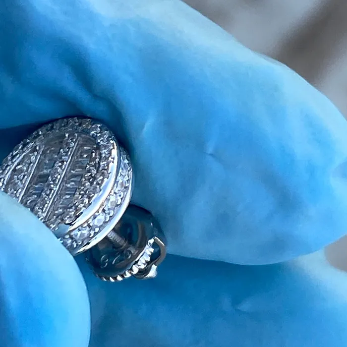 925 Sterling Silver Iced Round Baguette Flooded Out Earrings 10MM Bling Cartel Earrings 925 Sterling Silver Iced Round Baguette Flooded Out Earrings 10MM Bling Cartel Earrings