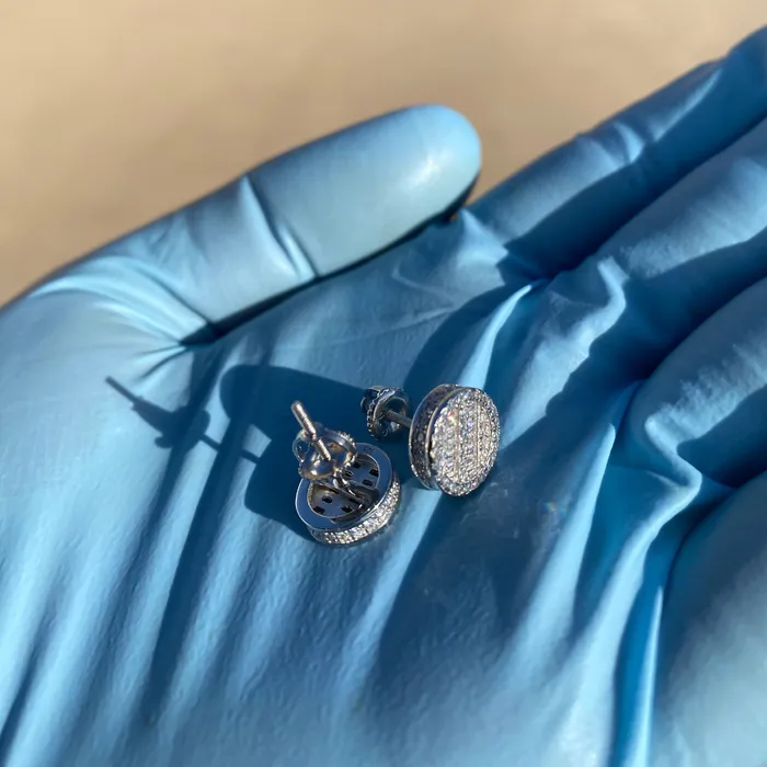 925 Sterling Silver Iced Round Baguette Flooded Out Earrings 10MM Bling Cartel Earrings 925 Sterling Silver Iced Round Baguette Flooded Out Earrings 10MM Bling Cartel Earrings