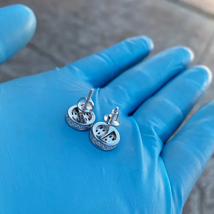 925 Sterling Silver Iced Round Baguette Flooded Out Earrings 10MM Bling Cartel Earrings 925 Sterling Silver Iced Round Baguette Flooded Out Earrings 10MM Bling Cartel Earrings