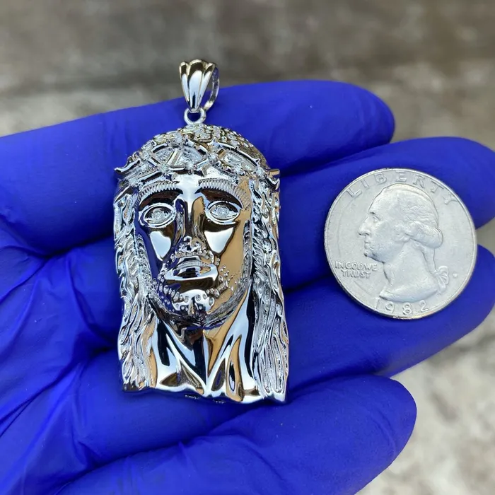 925 Sterling Silver Real VS Diamonds Jesus Head Pendant Medium SZ 175 Bling Cartel Admin Necklaces