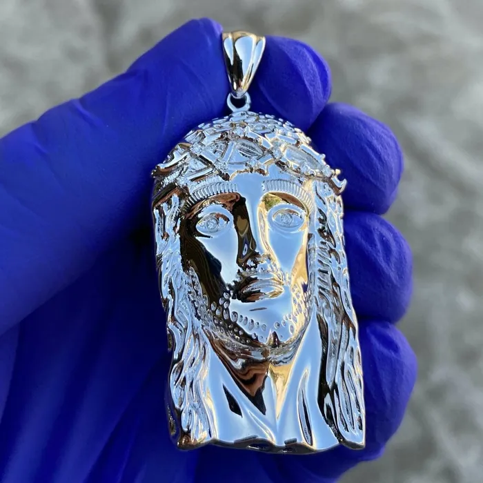 925 Sterling Silver Real VS Diamonds Jesus Head Pendant Medium SZ 175 Bling Cartel Admin Necklaces
